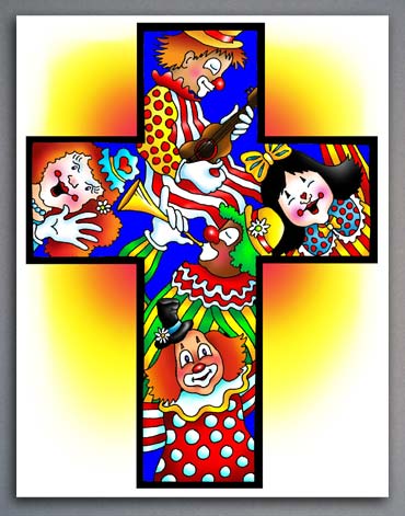 Illstration of clowns in a cross