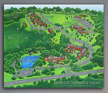 Colored Pencil aerial map of campus