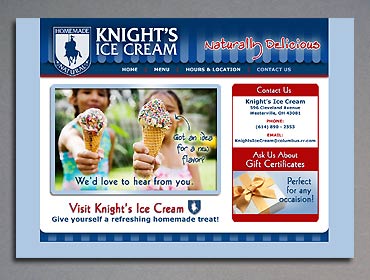 The Contact page of the Knight's Ice Cream website.