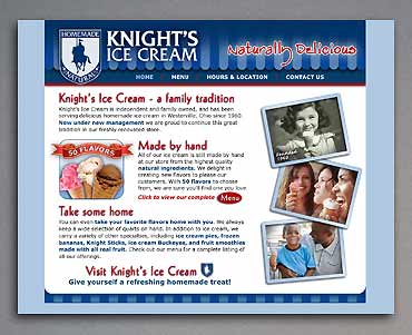 Home page for Knight's Ice Cream site